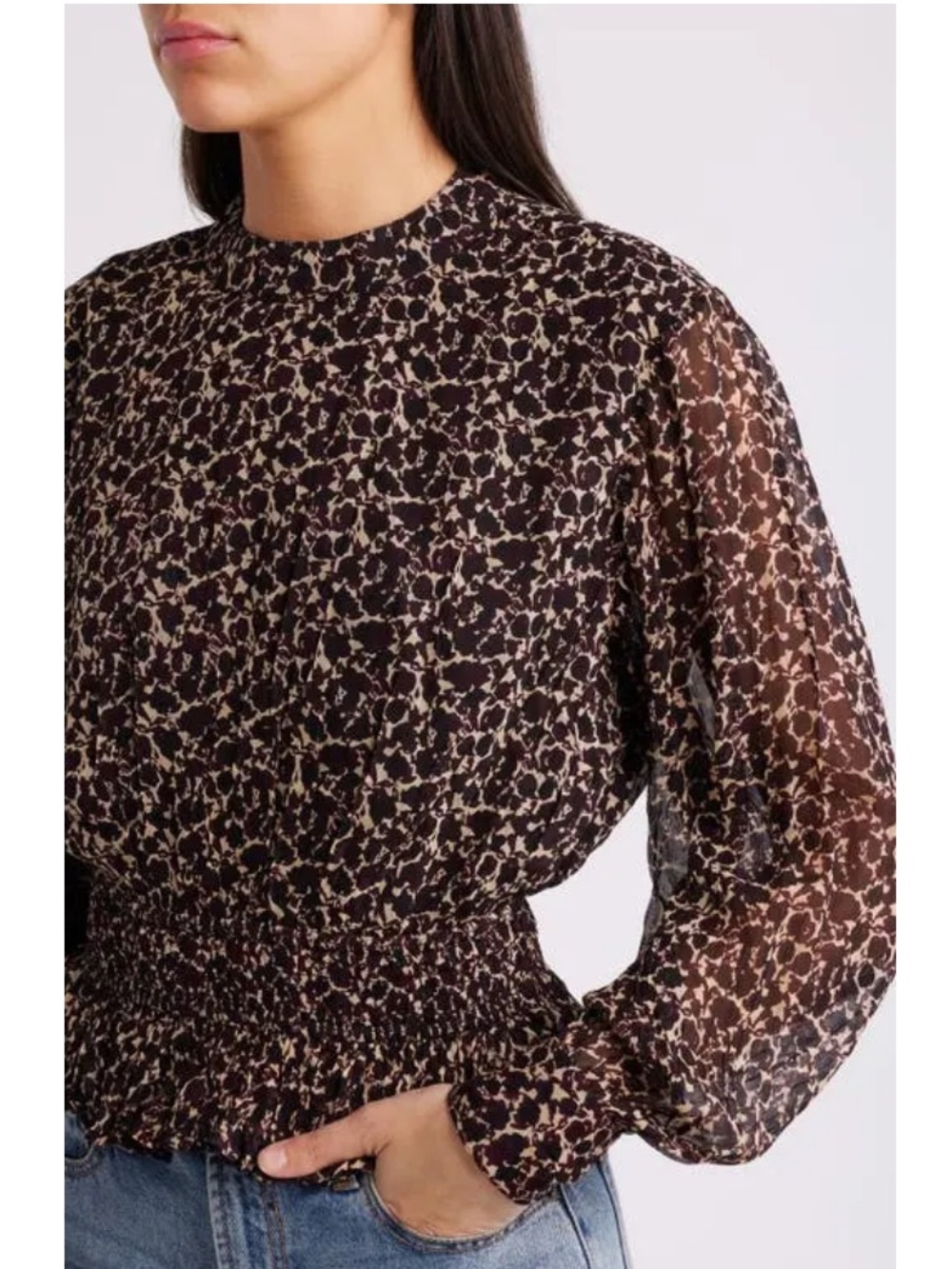 NWT Cleobella Noreen Medici Print Smocked Peplum Blouse XS Boho Sheer Sleeve - Picture 12 of 12